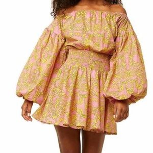 MISA Los Angeles Jordana Off The Shoulder Puff Sleeve Mini Dress Pink